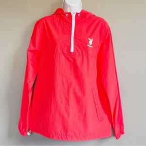 PLAYBOY by PAC Sun Pullover Hooded Windbreaker Neon Pink Orange Men’s Small